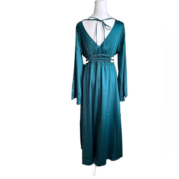Justify Green Teal Long Sleeve Slit V-neck Maxi Dress Size M - Picture 3 of 17